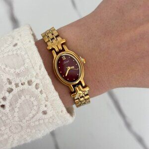 Sku:0331 cute gold burgundy mini watch metal bracelet vintage style +in gift bag